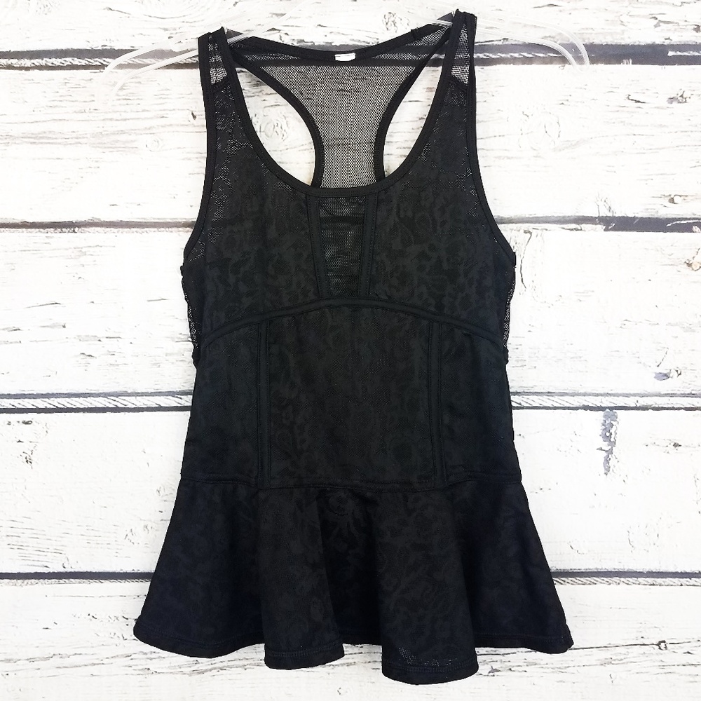 American Eagle, mesh lace peplum racer back top